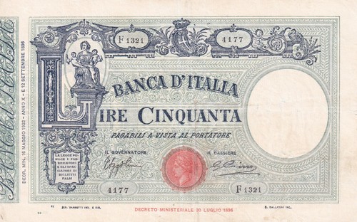 Regno italia 50 lire - d'italia,
