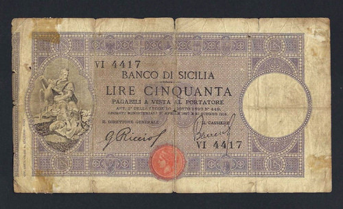 Regno italia rara lire - regno, 50